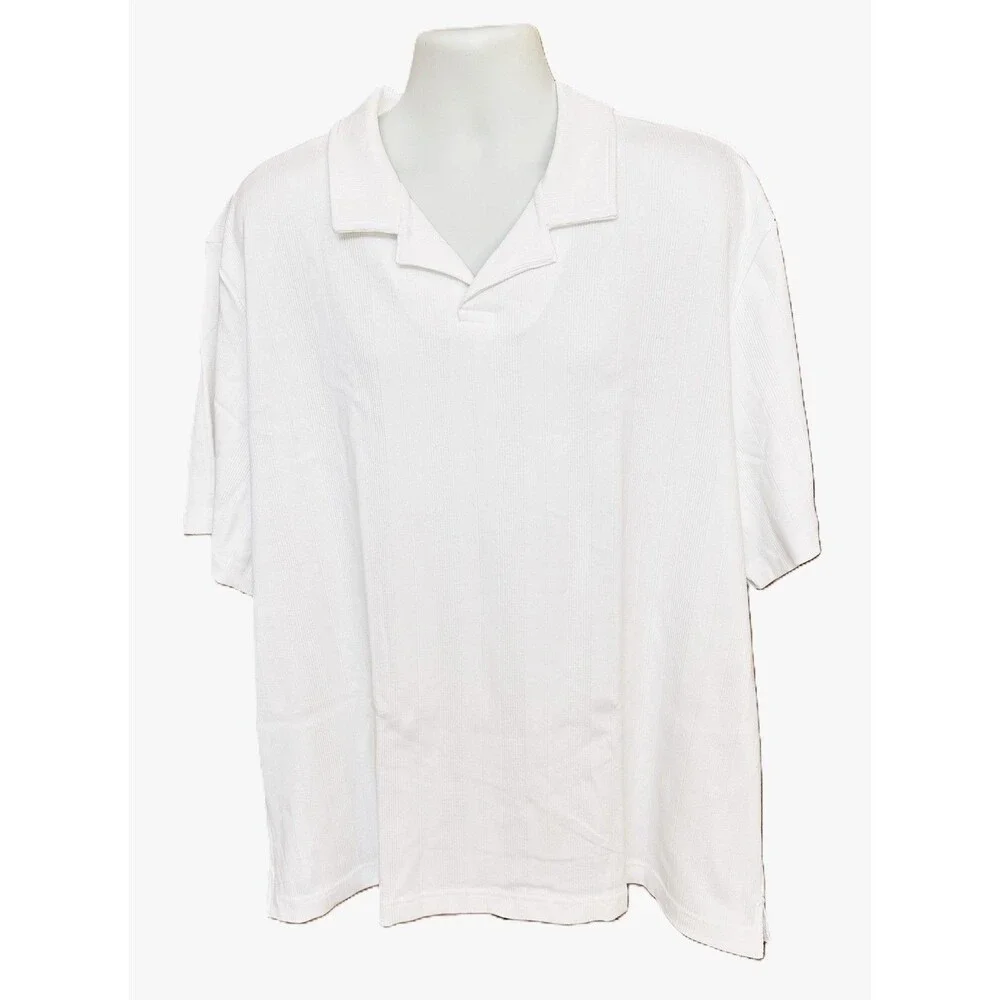 Banana Republic Men's Textural Striped Open Collar White Polo Size XXL Tall